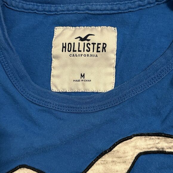 VTG Y2K Hollister Rare American Flag Patch Sleeve Men T-shirt M Blue Logo Bird - Picture 5 of 9